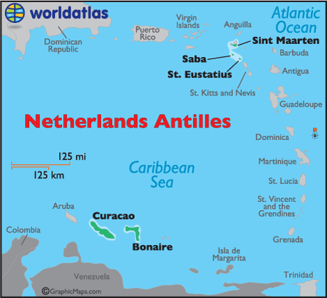 Netherlands Antilles Map Caribbean Sea
